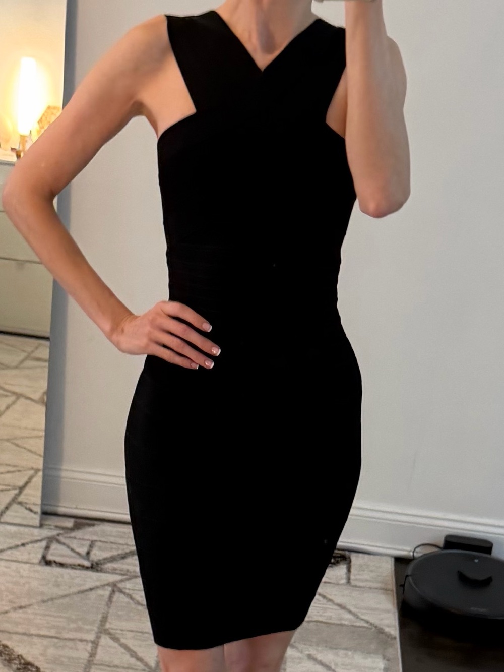 Herve Leger Black Cross-Over Neck Bodycon Mini Dress